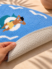 All Day Off Graphic Bath Mat - Blue — backing fold detail