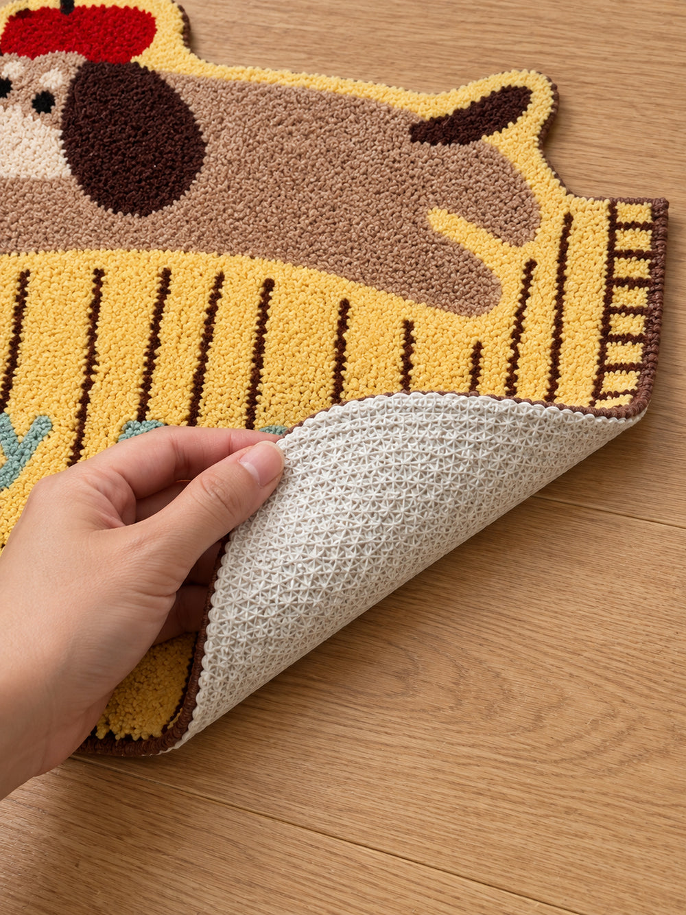 Lucky Puppy Lounger Striped Runner Rug — backing detail