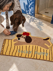 Lucky Puppy Lounger Striped Runner Rug — bathroom context detail