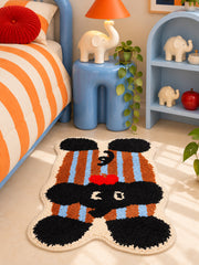 Retro Striped Elephant Shaped Bath Mat — Bedside close-up