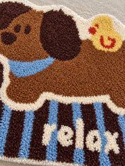 Puppy & Duckling Striped Bath Mat — surface detail