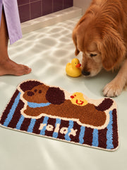 Puppy & Duckling Striped Bath Mat — bathroom context detail