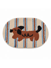 Curly Pup Blue Stripe Bath Mat on a white background