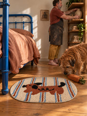 Curly Pup Blue Stripe Bath Mat — bedroom scene