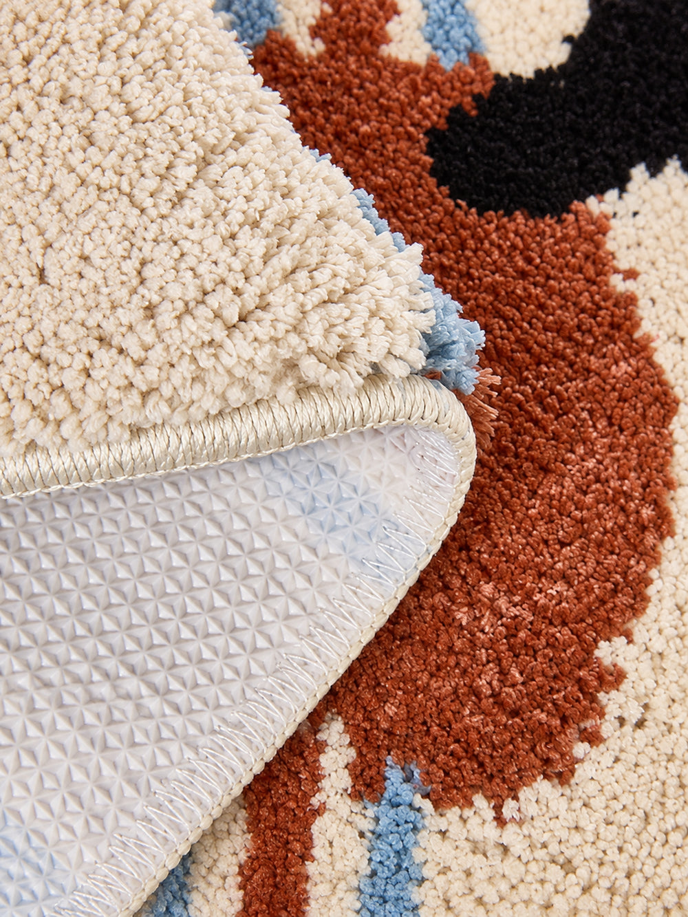 Curly Pup Blue Stripe Bath Mat — backing detail