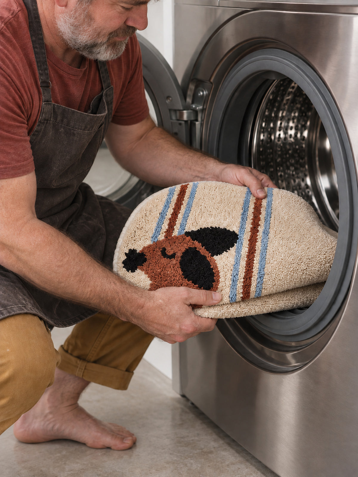 Curly Pup Blue Stripe Bath Mat — machine wash