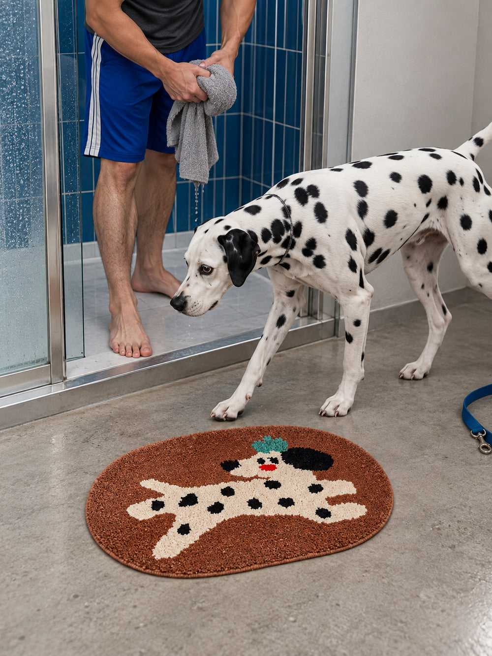 Dashing Dalmatian Oval Bath Mat — bathroom scene