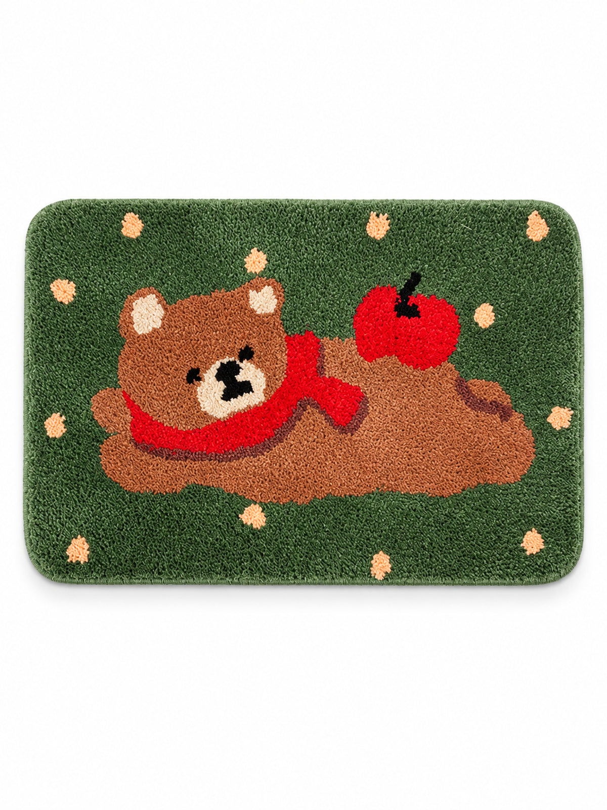 Apple Bear Forest Green Bath Mat on a white background