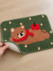 Apple Bear Forest Green Bath Mat — Textured backing