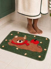Apple Bear Forest Green Bath Mat — Bathroom close-up