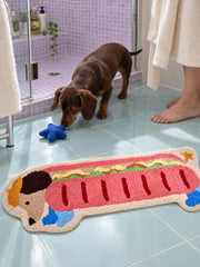 Classic Dachshund Hot Dog Runner Rug — bathroom context detail