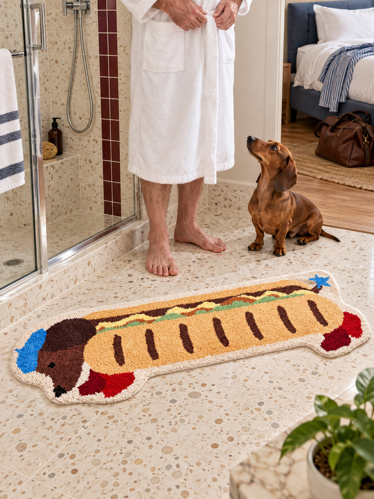 Classic Dachshund Hot Dog Runner Rug — bathroom scene