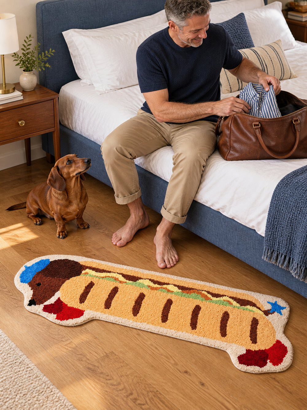 Classic Dachshund Hot Dog Runner Rug — bedroom scene