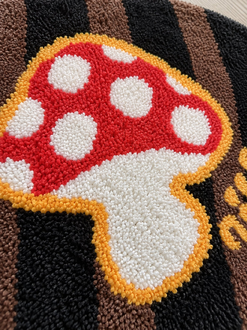 Storybook Mushroom Striped Bath Mat — surface detail