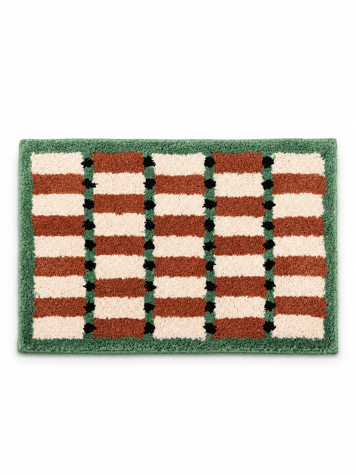 Sage Cocoa Grid Geometric Bath Mat on a white background
