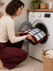 Sage Cocoa Grid Geometric Bath Mat — machine wash