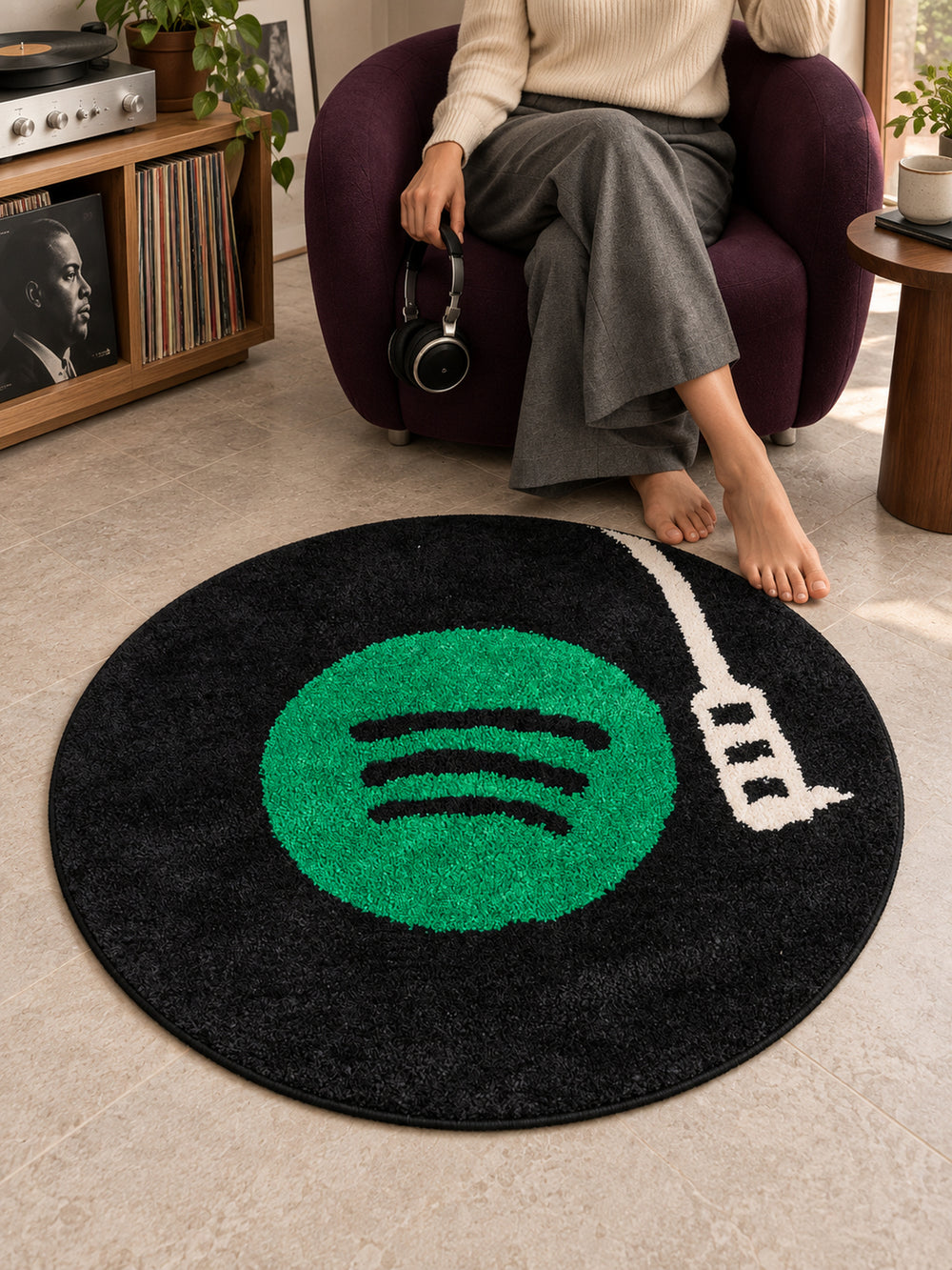 Midnight Vinyl Record Round Accent Rug — in the groove