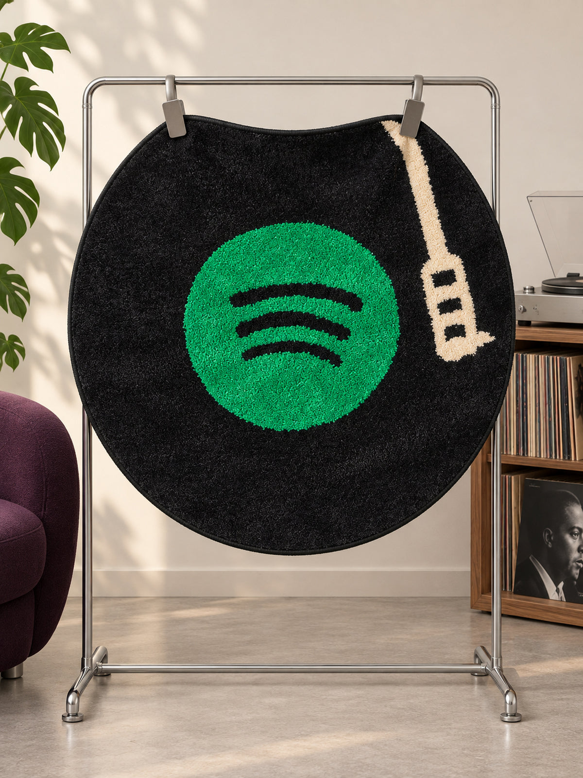 Midnight Vinyl Record Round Accent Rug — record display