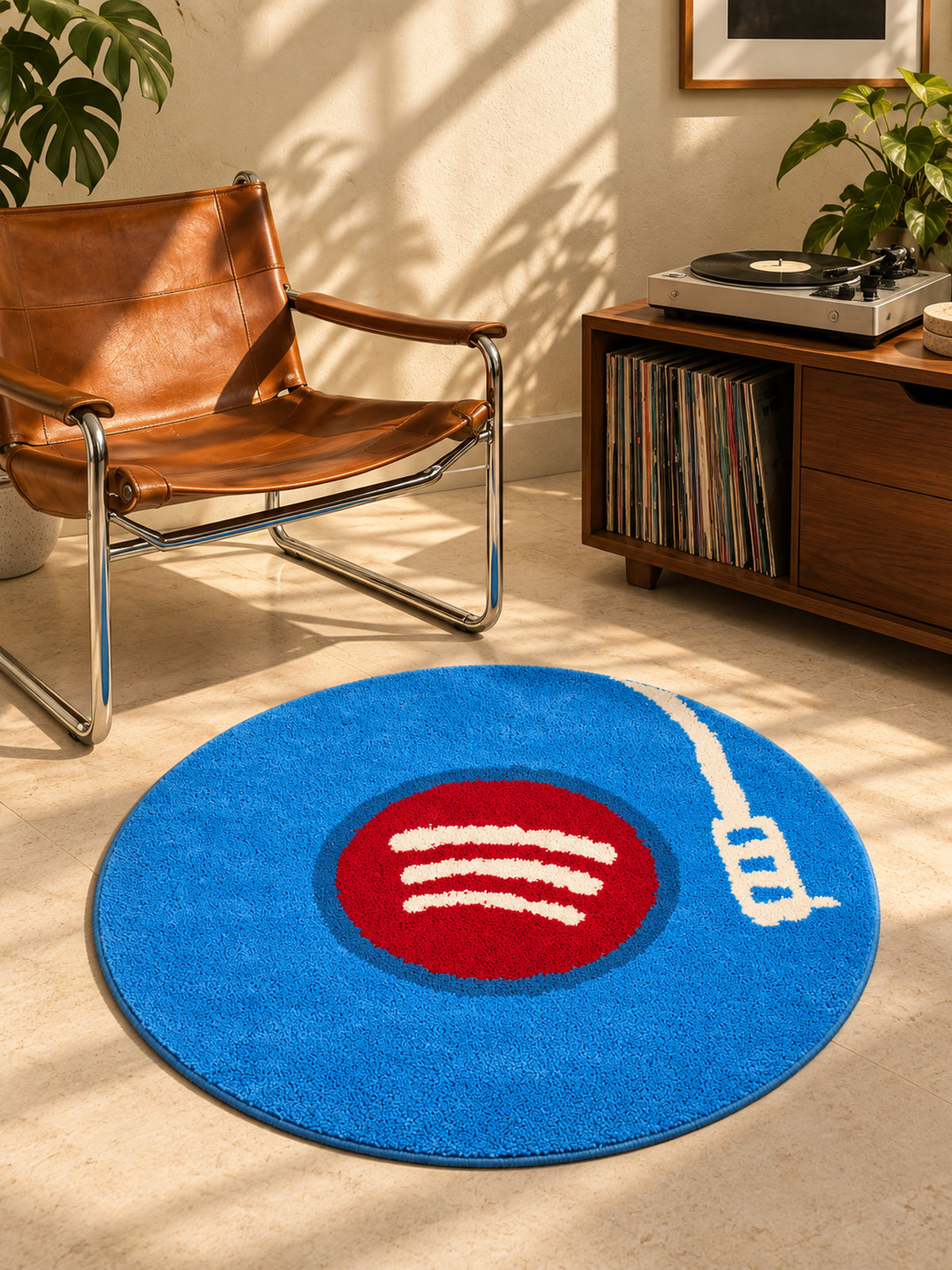 Midnight Vinyl Record Round Accent Rug — warm frequency