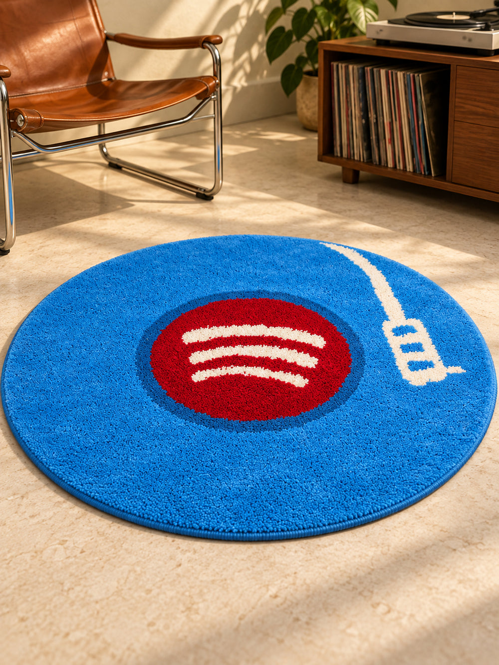 Midnight Vinyl Record Round Accent Rug — soft landing