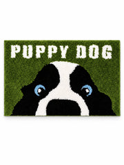 Peekaboo Puppy Green Bath Mat on a white background