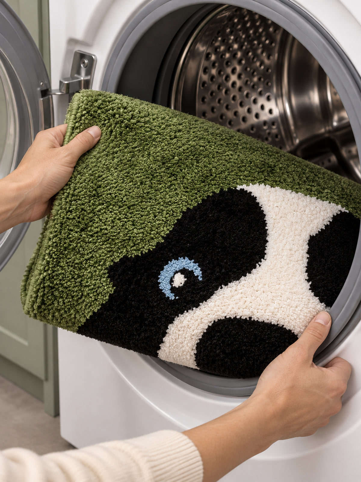 Peekaboo Puppy Green Bath Mat — machine wash