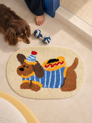 Hot Dog Dachshund Oval Bath Mat — bathroom context detail