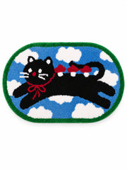 Red Ribbon Cat Cloud Bath Mat on a white background