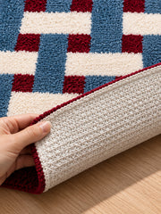Burgundy & Blue Basketweave Pattern Bath Mat — backing detail
