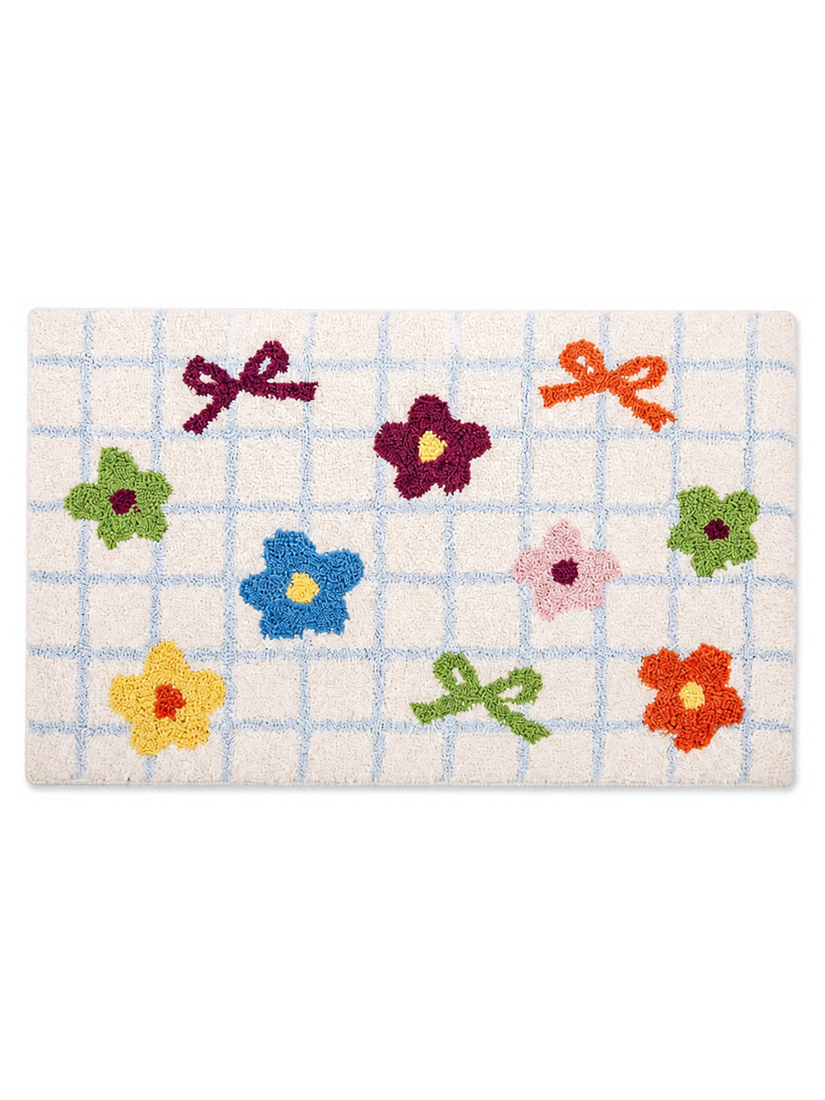 Garden Bows & Blooms Checkered Bath Mat on a white background