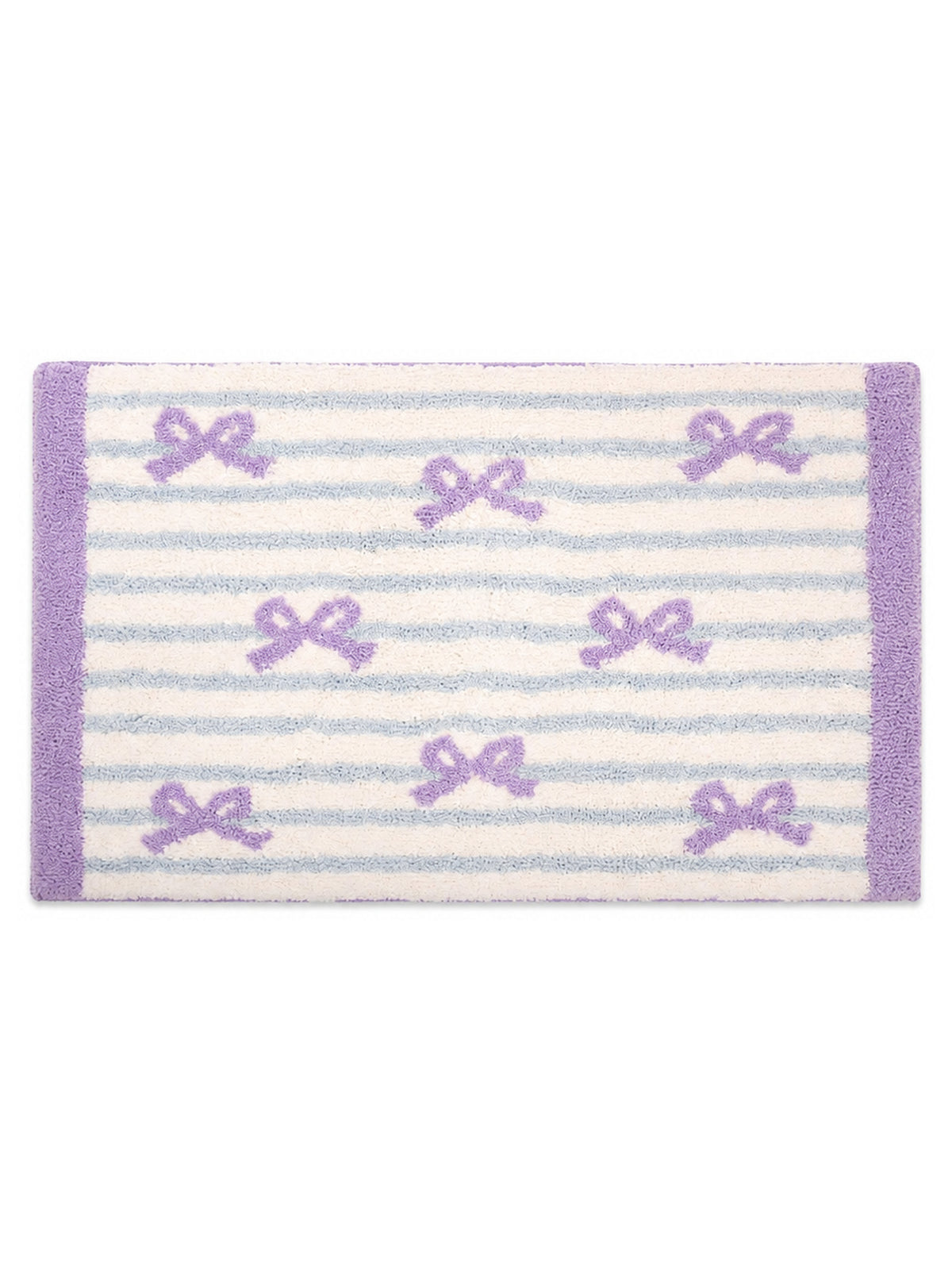 Ribbon Stripe Bow Bath Mat - Lavender on a white background