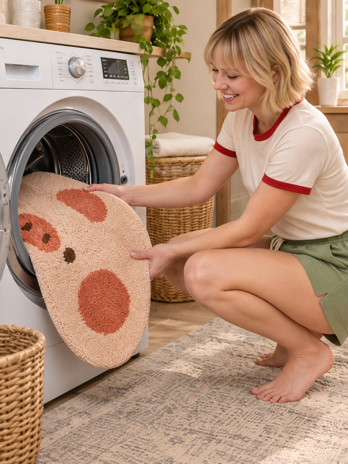 Blushing Piglet Face Bath Mat — Care scene