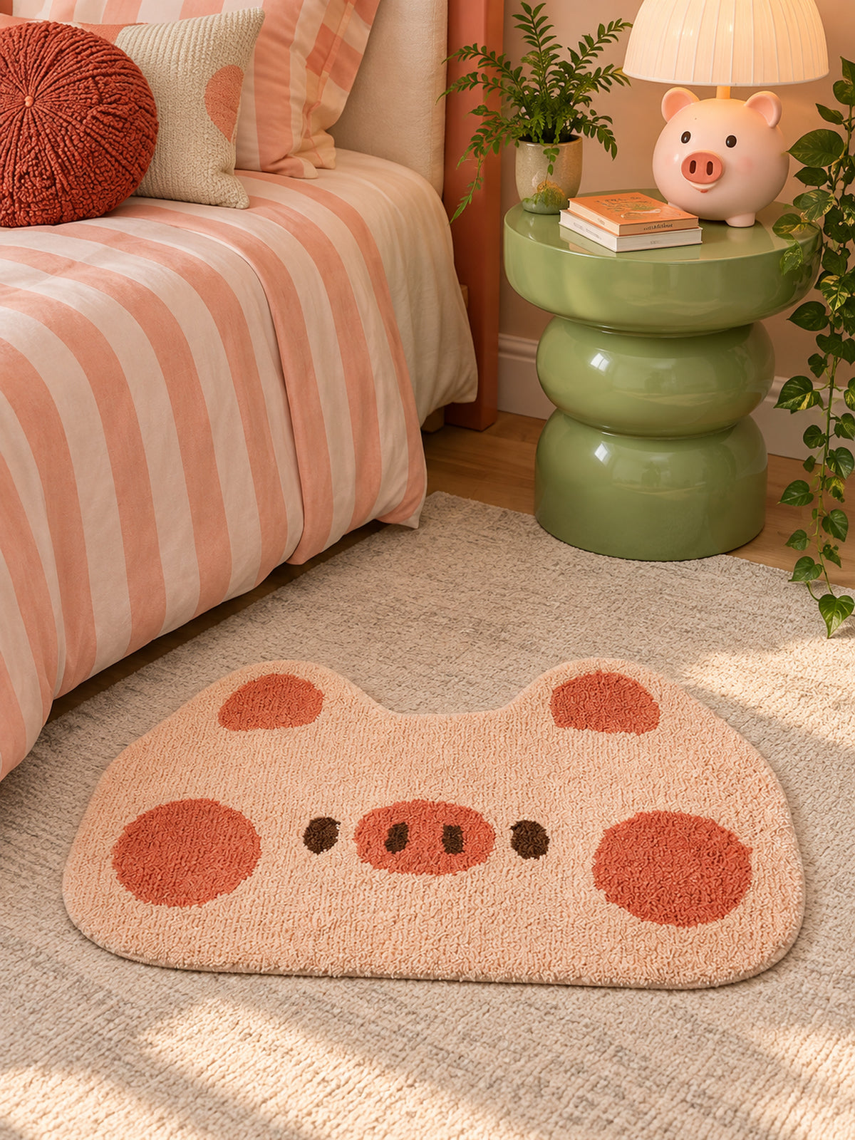 Blushing Piglet Face Bath Mat — Bedside close-up