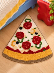 Pepperoni Pizza Slice Accent Rug — bedside context detail