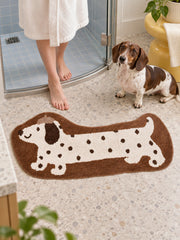 Long Dachshund Shaped Runner Rug - Spotted — bathroom scene