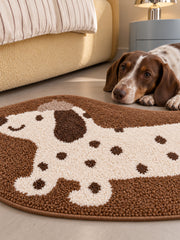 Long Dachshund Shaped Runner Rug - Spotted — bedside context detail