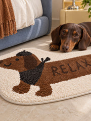 Long Dachshund Shaped Runner Rug - Spotted — bedside context detail