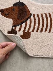 Long Dachshund Shaped Runner Rug - Spotted — backing detail