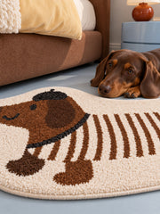 Long Dachshund Shaped Runner Rug - Spotted — bedside context detail