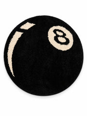 Black eight-ball round rug, 40 cm diameter, on a white background.