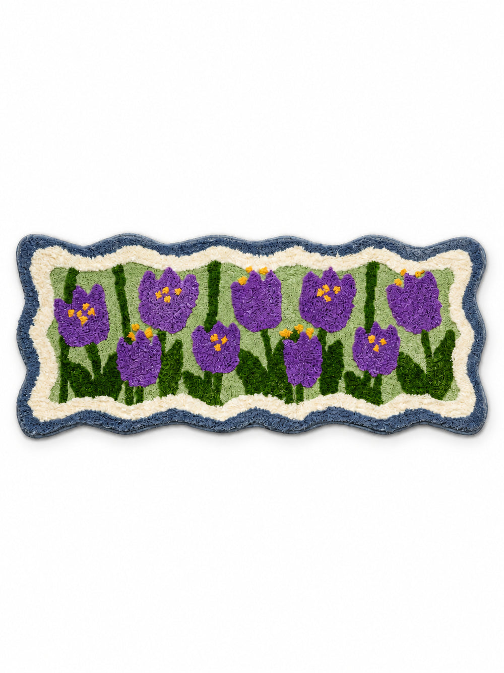 Violet Tulip Frame Wavy-Edge Bath Mat & Runner Rug on a white background