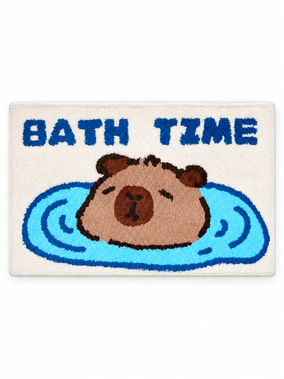 Capybara Bath Time Graphic Bath Mat on a white background