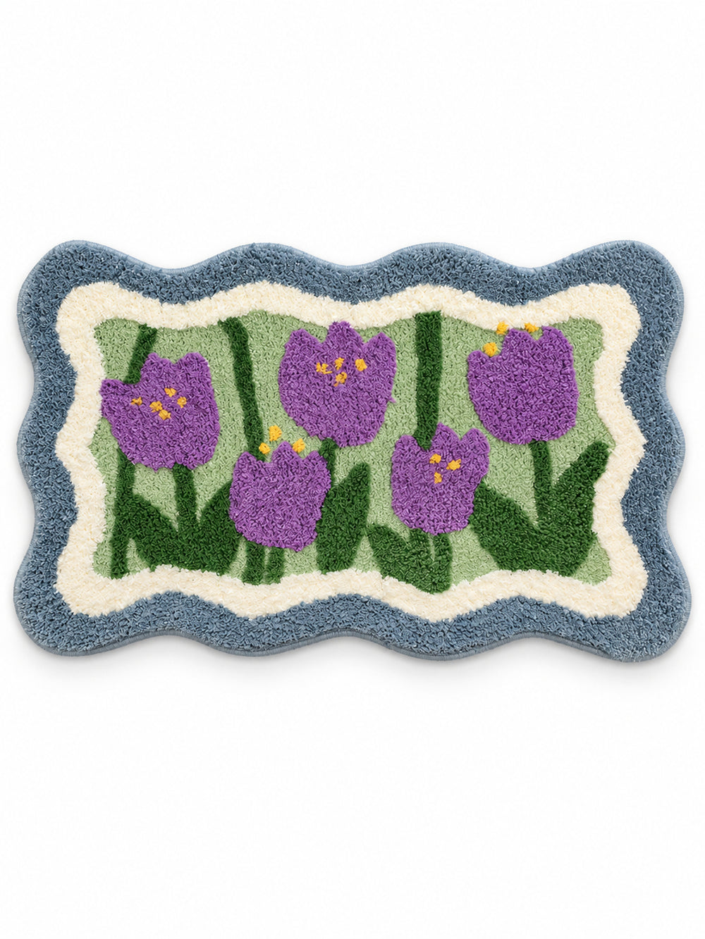 Violet tulip mat with a blue wavy border, 40 x 60 cm, on a white background.