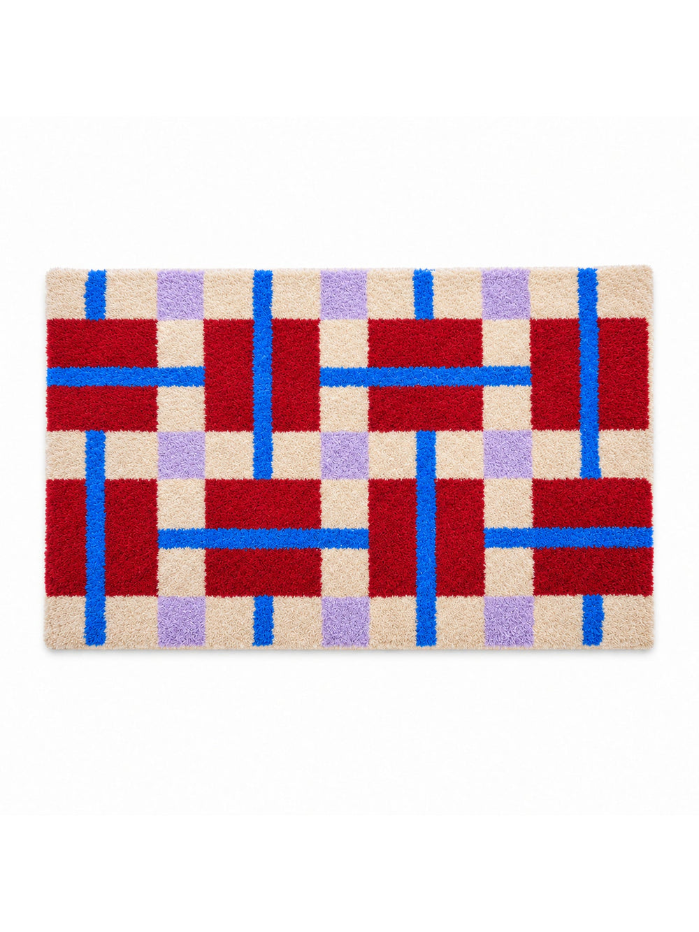 Crimson Grid Colorblock Bath Mat on a white background
