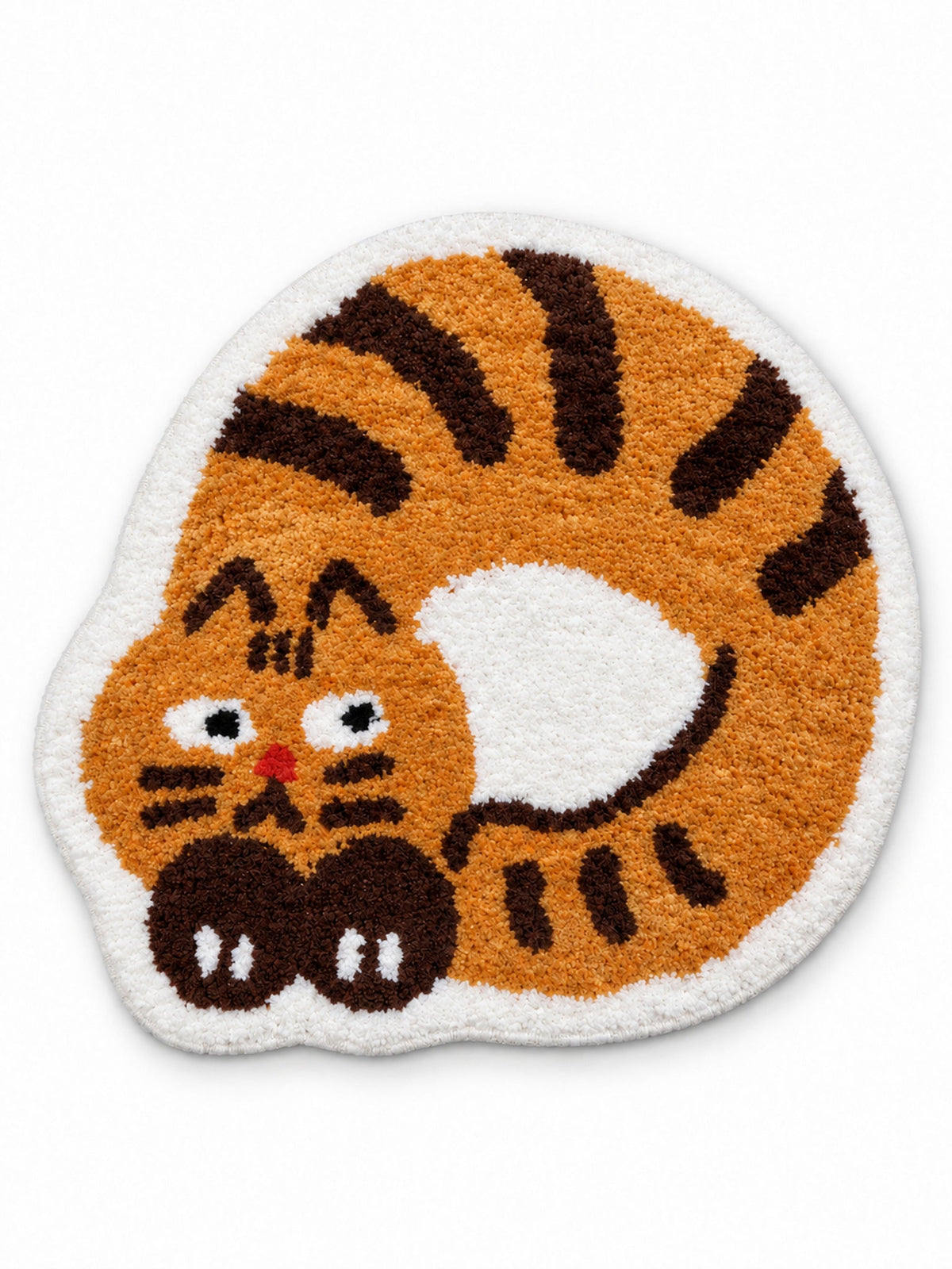 Curled Ginger Cat Shaped Bath Mat on a white background
