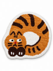 Curled Ginger Cat Shaped Bath Mat on a white background