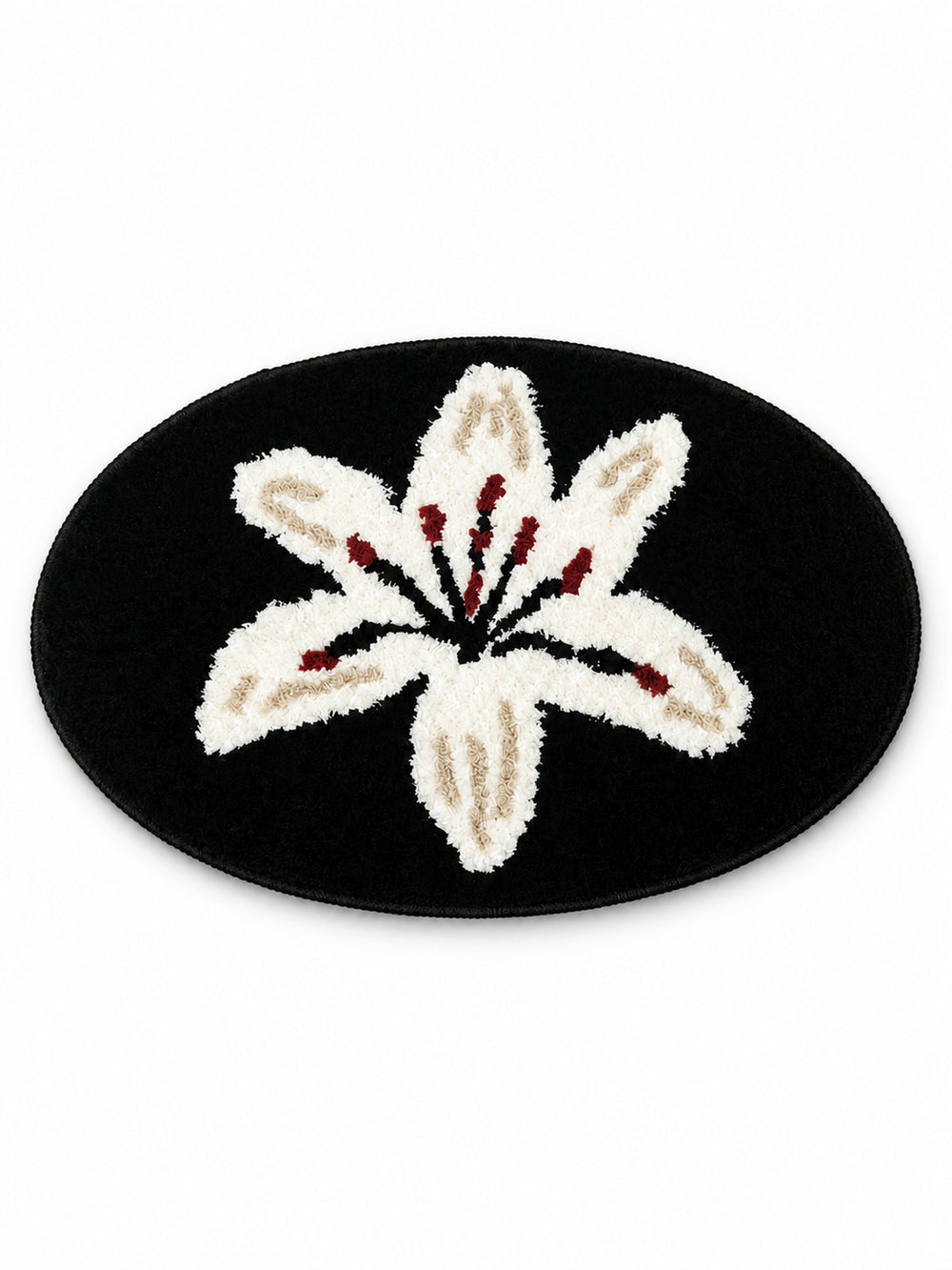 Midnight Lily Oval Bath Mat on a white background
