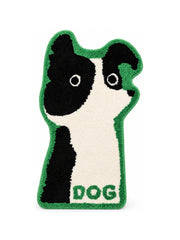 Black & White Puppy Shaped Bath Mat on a white background