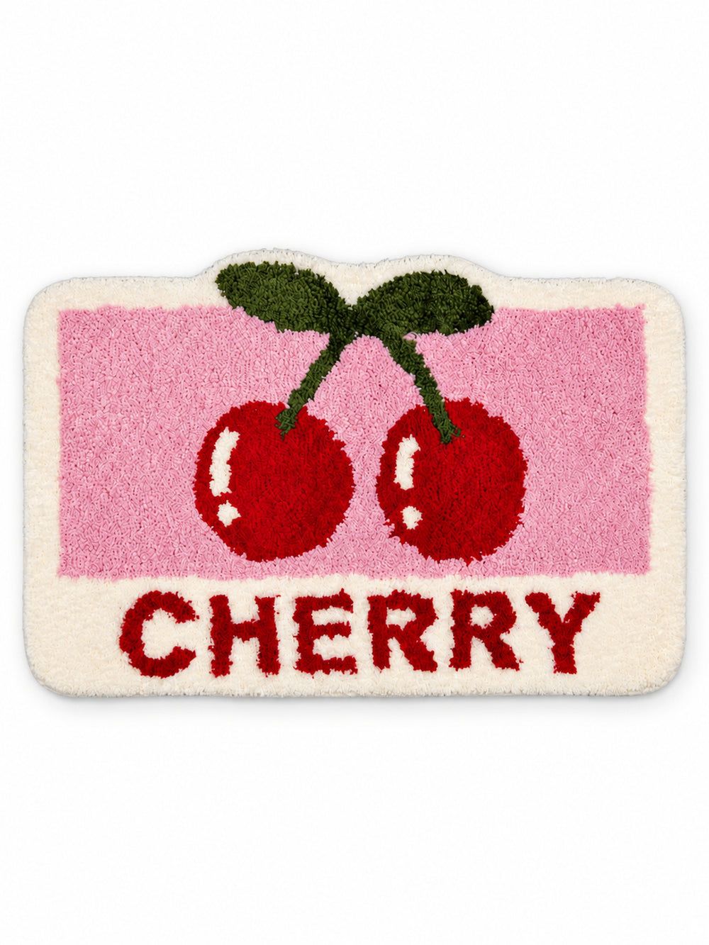 Retro Cherry Graphic Bath Mat - Pink on a white background