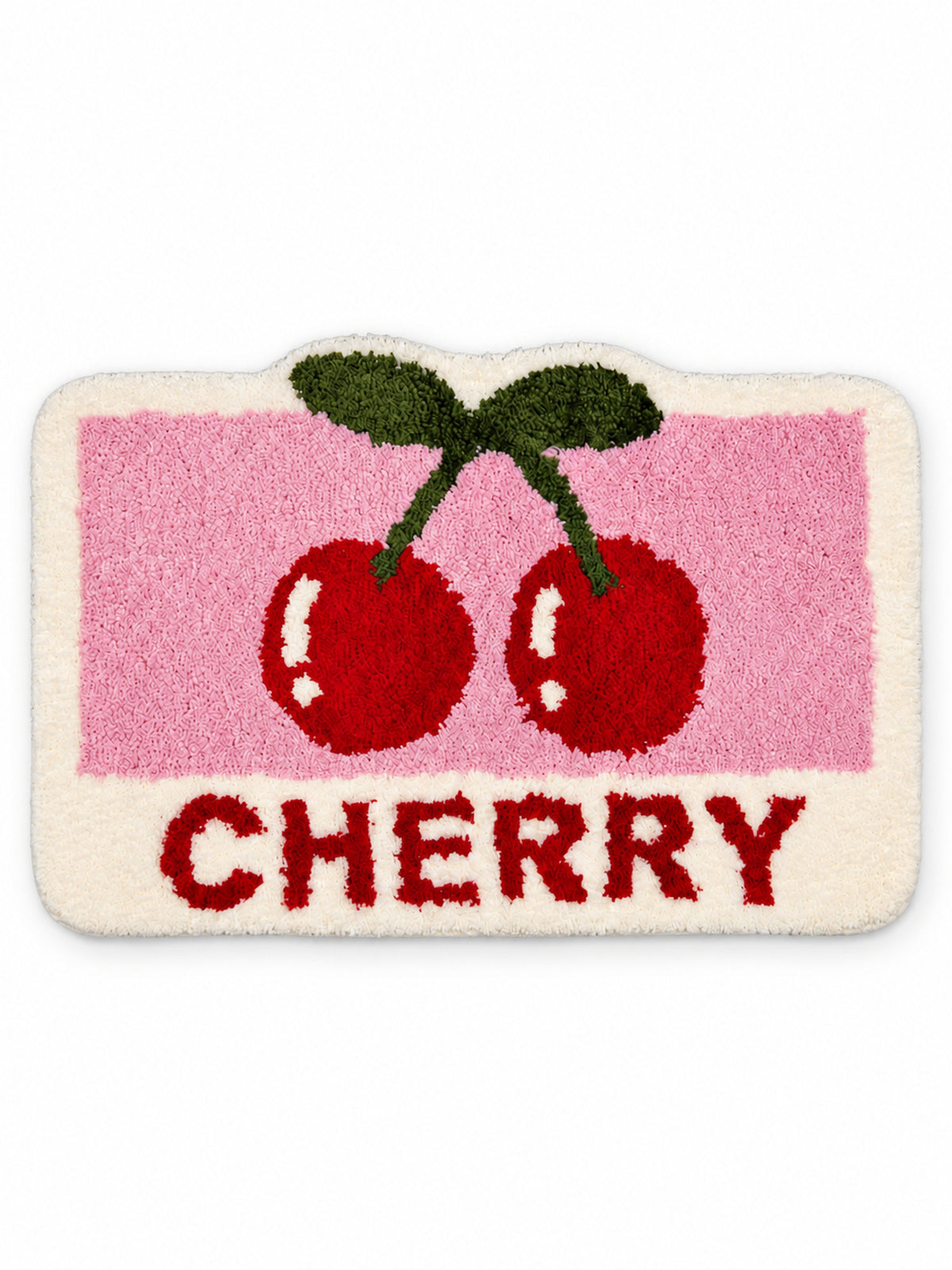 Retro Cherry Graphic Bath Mat - Pink on a white background